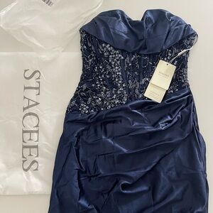 Navy Blue Embellished Evening Dress